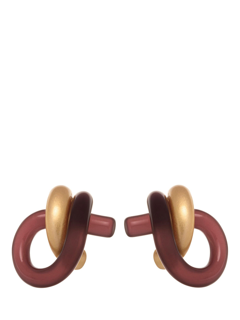Reiss Pixie knot earrings burgundy gold resin, British brand