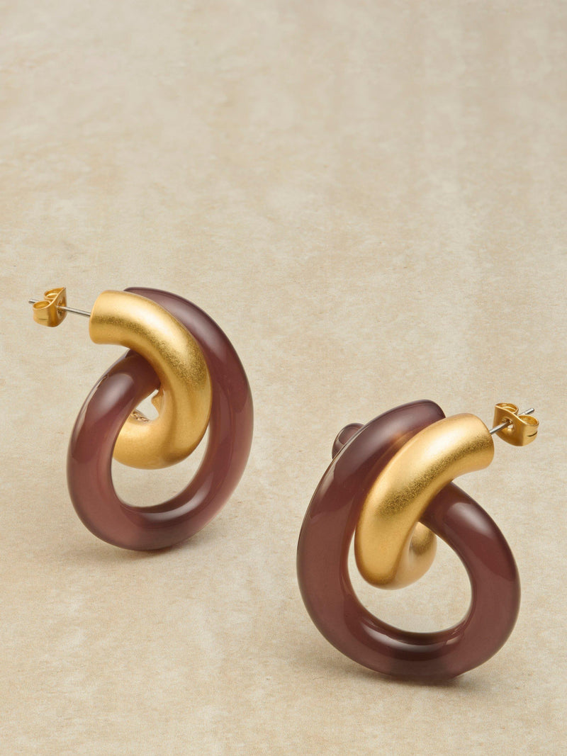 Reiss Pixie knot earrings burgundy gold resin, British brand