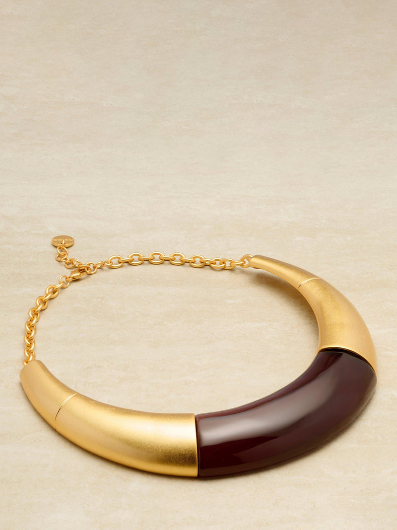 Reiss Paige Polished Resin Choker Necklace burgundy gold (British brand)