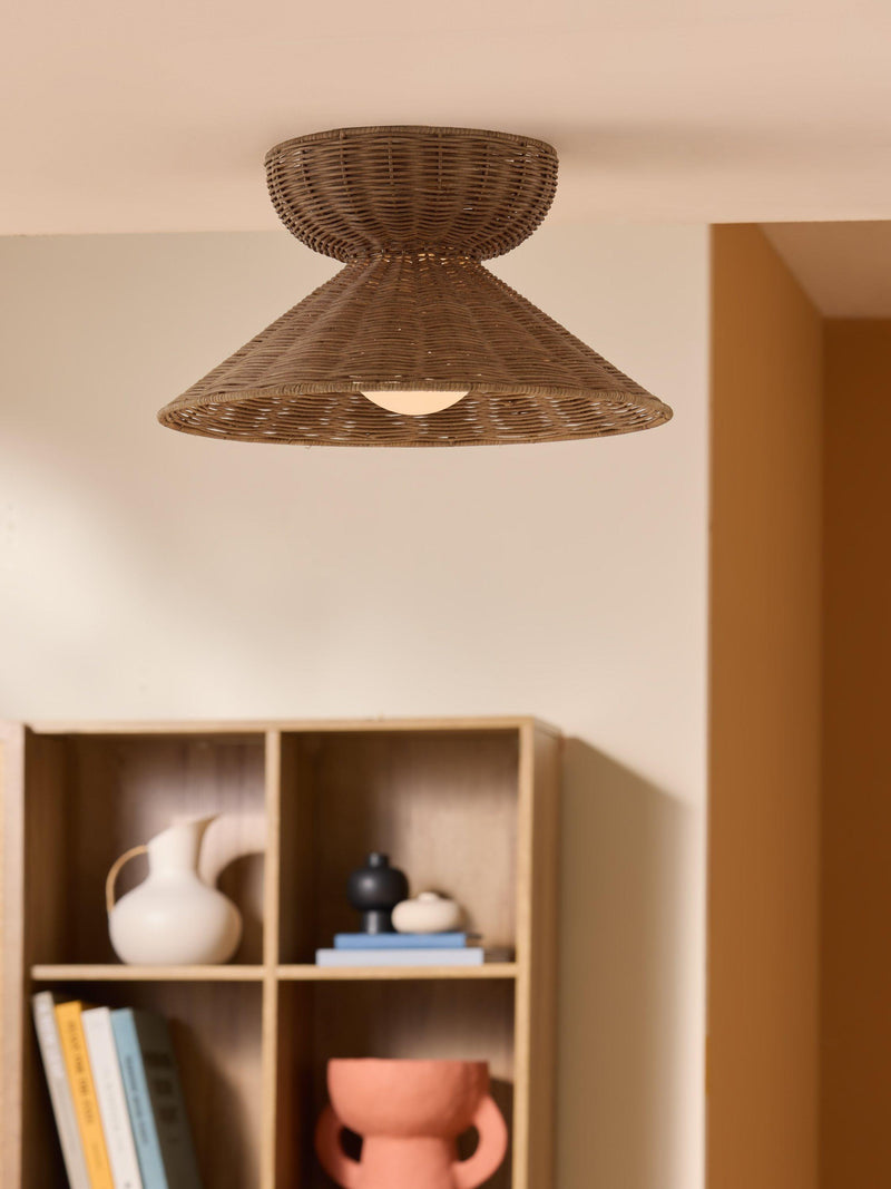 MADE Dorian rattan flush ceiling light natural, UK version