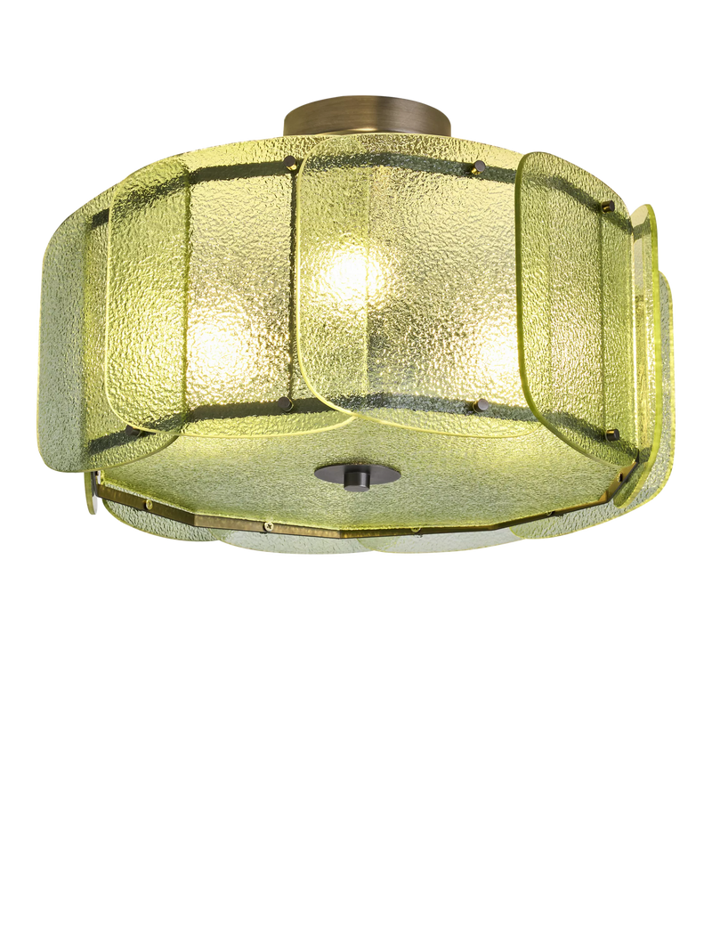 MADE Sacha green glass flush ceiling light, imported from the UK