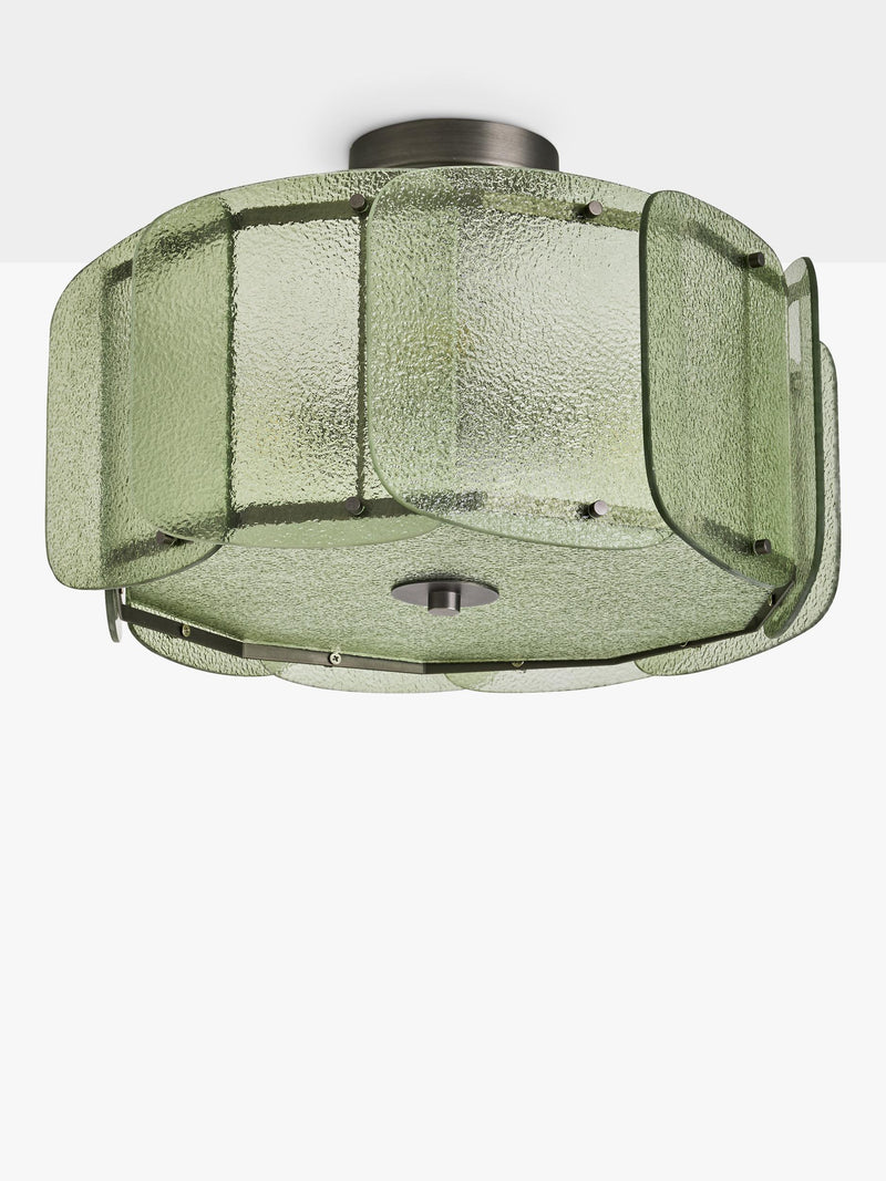 MADE Sacha green glass flush ceiling light, imported from the UK