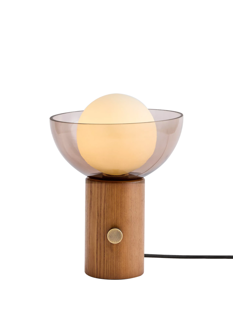 MADE Layla glass orb table lamp walnut, imported from the UK