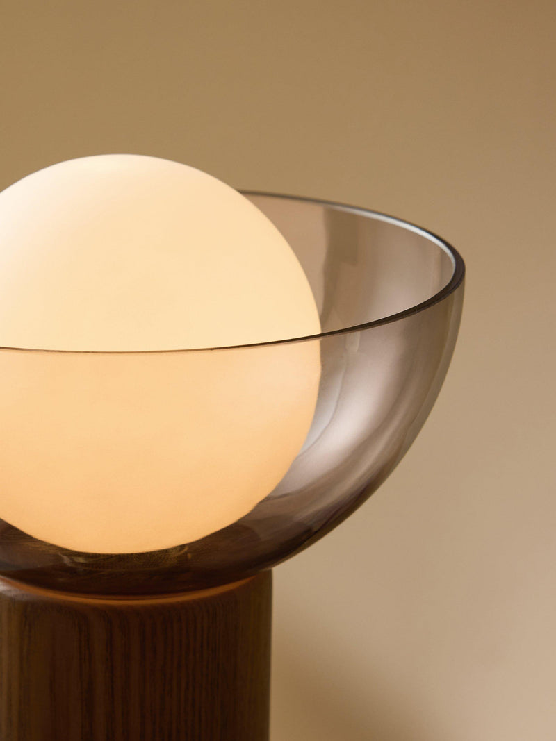 MADE Layla glass orb table lamp walnut, imported from the UK