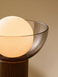 MADE Layla glass orb table lamp walnut, imported from the UK