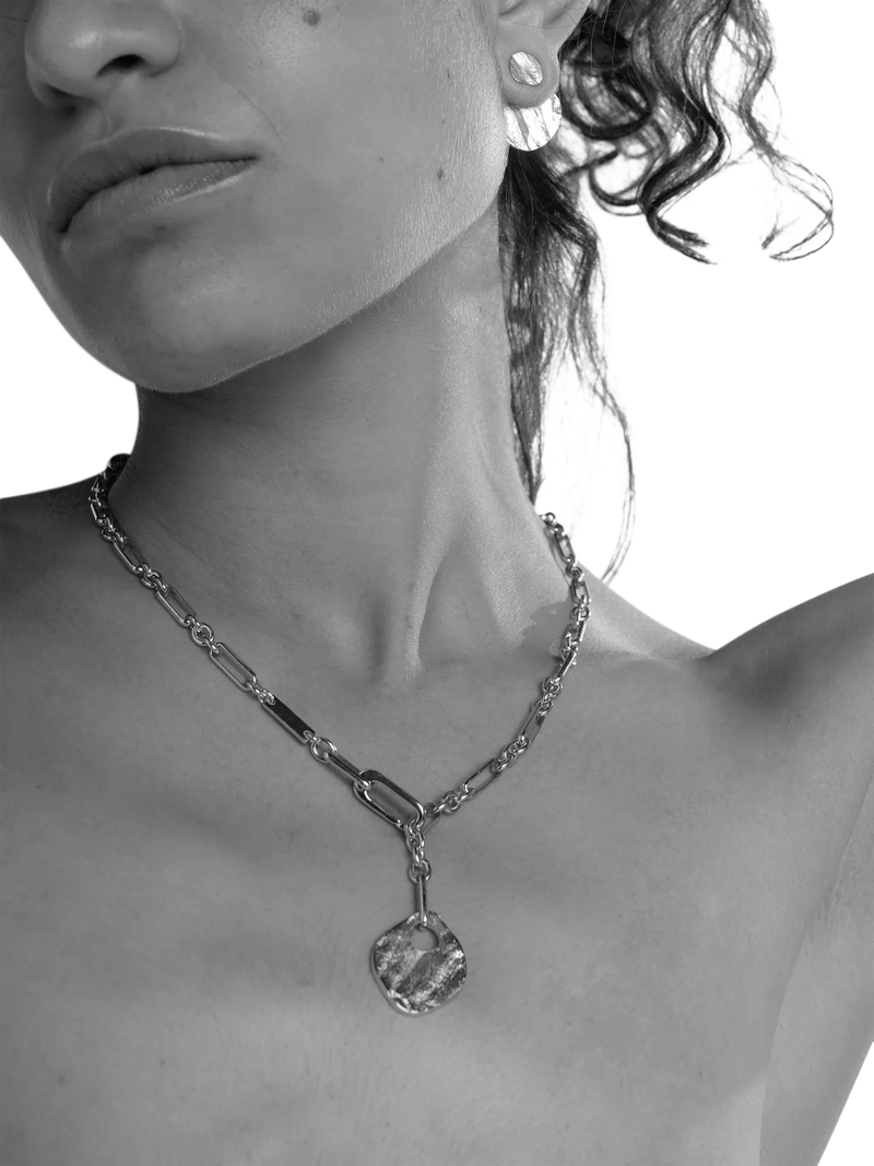 TUTTI silver disc pendant chain necklace 70cm (British brand)