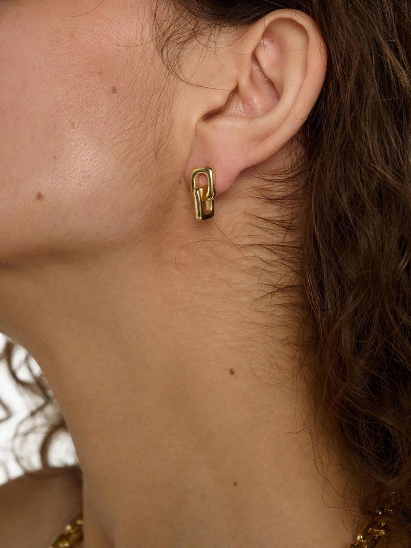 TUTTI soft square double drop earrings in gold, imported from the UK
