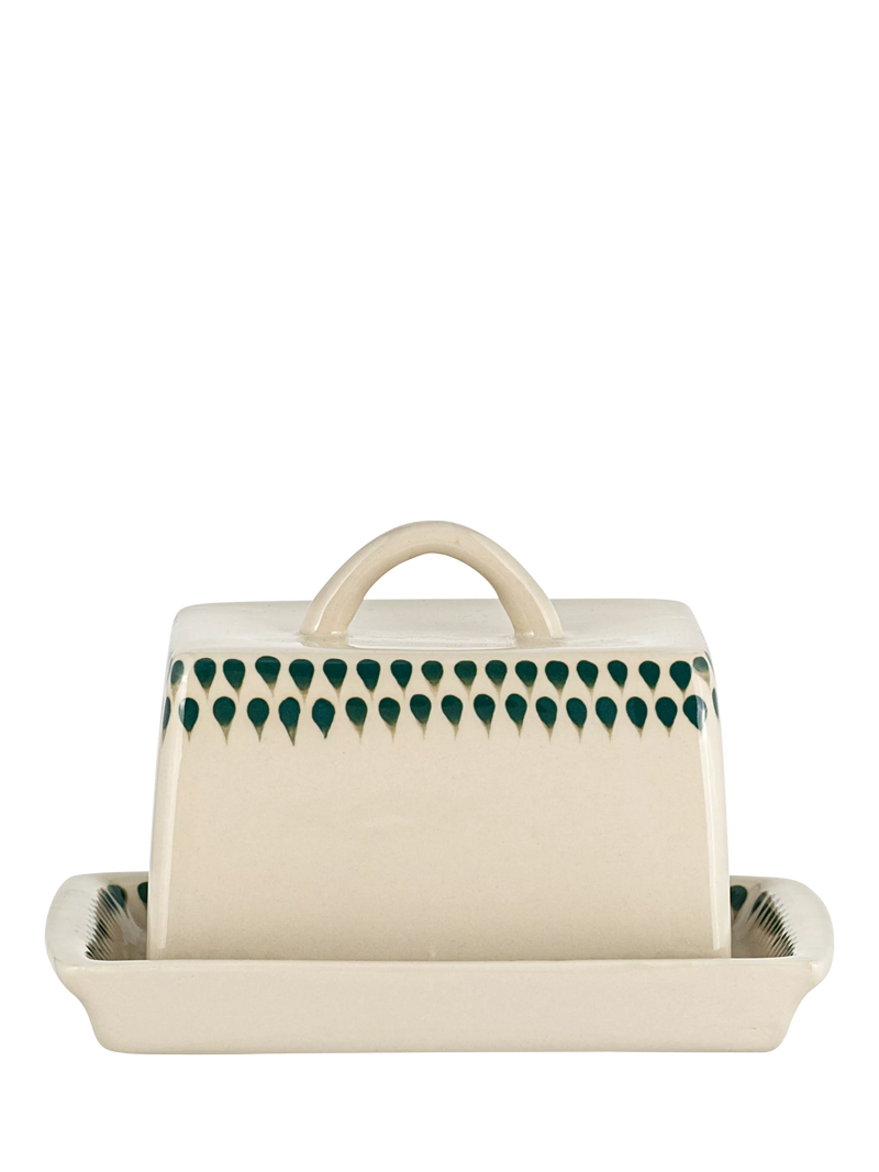 nkuku Juniper Drop butter dish cream green - British product