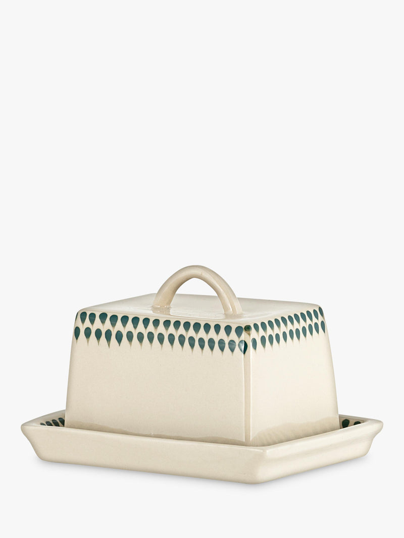 nkuku Juniper Drop butter dish cream green - British product