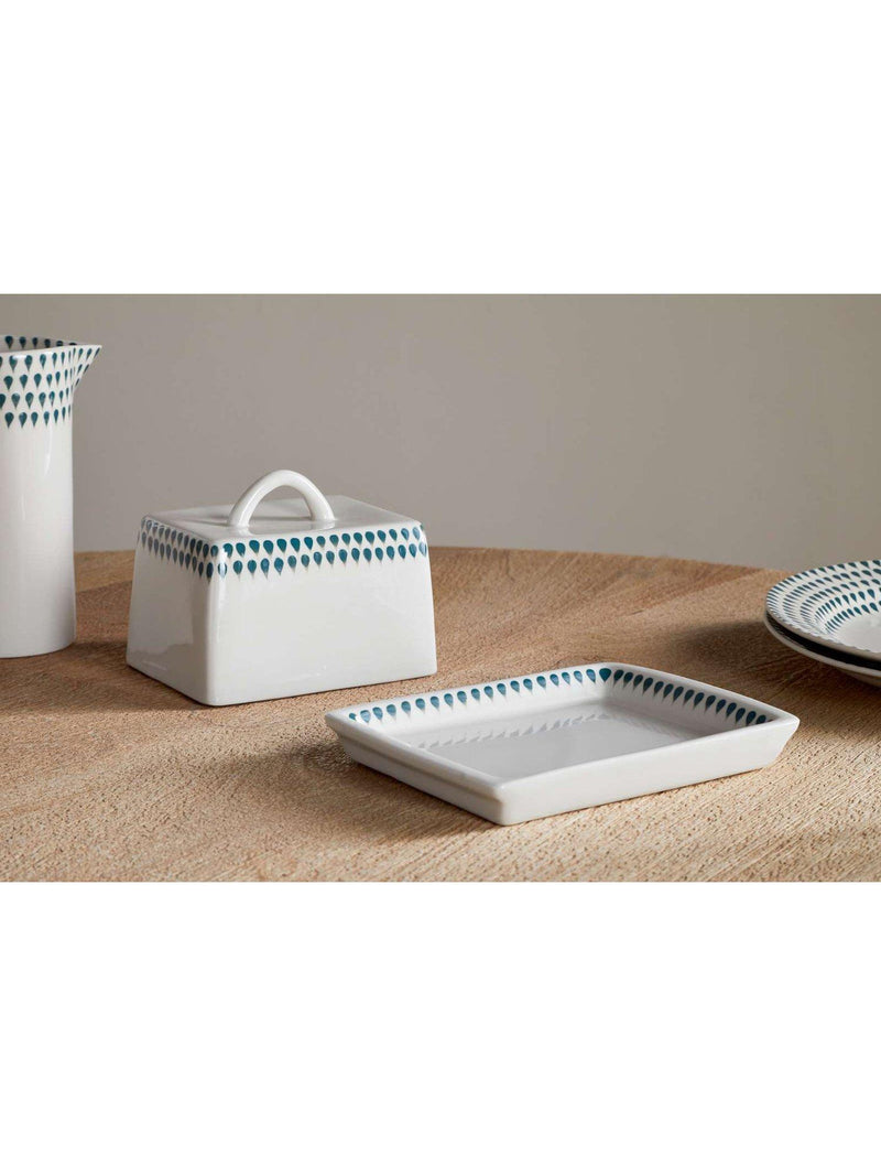 nkuku Juniper Drop butter dish cream green - British product