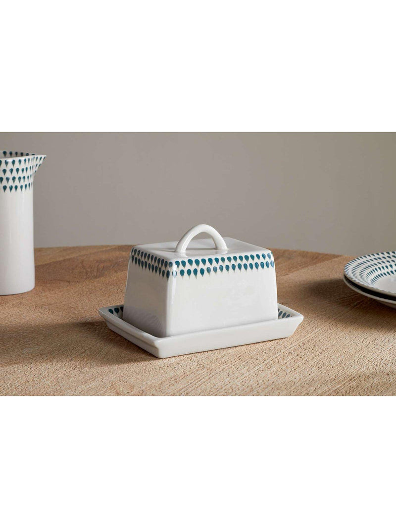 nkuku Juniper Drop butter dish cream green - British product