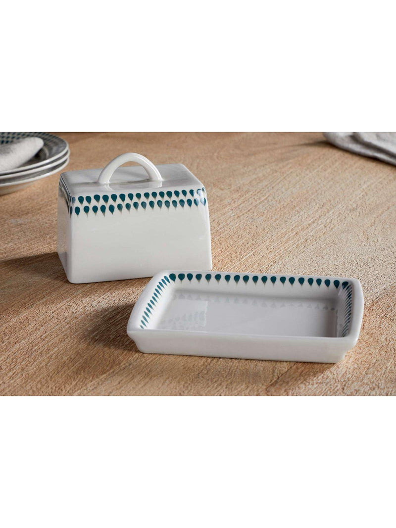 nkuku Juniper Drop butter dish cream green - British product