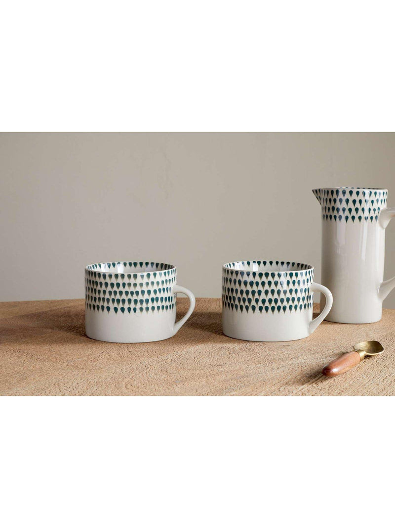 nkuku Juniper Drop ceramic mug set 370ml cream green (British brand)