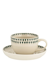 John Lewis nkuku Juniper Drop Ceramic Cup & Saucer, Cream/Green, 150ml- Buy online at McGrocer