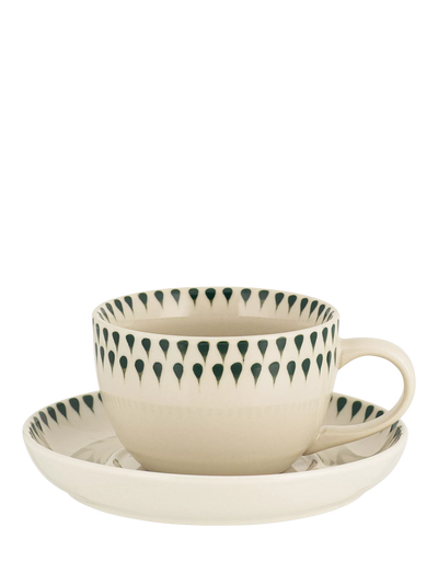 John Lewis nkuku Juniper Drop Ceramic Cup & Saucer, Cream/Green, 150ml- Buy online at McGrocer
