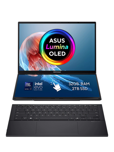 John Lewis ASUS ZenBook Duo UX8406 Dual Screen Laptop, Intel Core Ultra 9 Processor, 32GB RAM, 2TB SSD, 14 OLED Full HD Touchscreen, Grey- Buy online at McGrocer