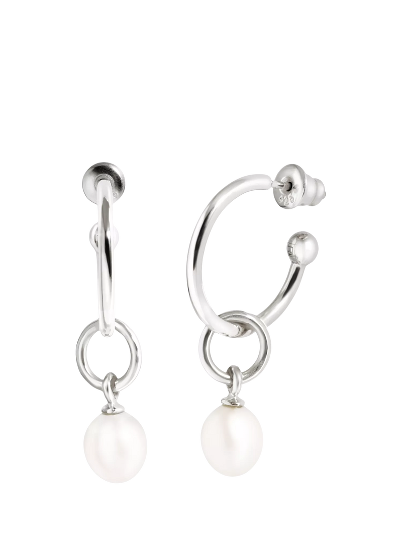 Recognised pearl hoop earrings sterling silver freshwater pearls (British brand)
