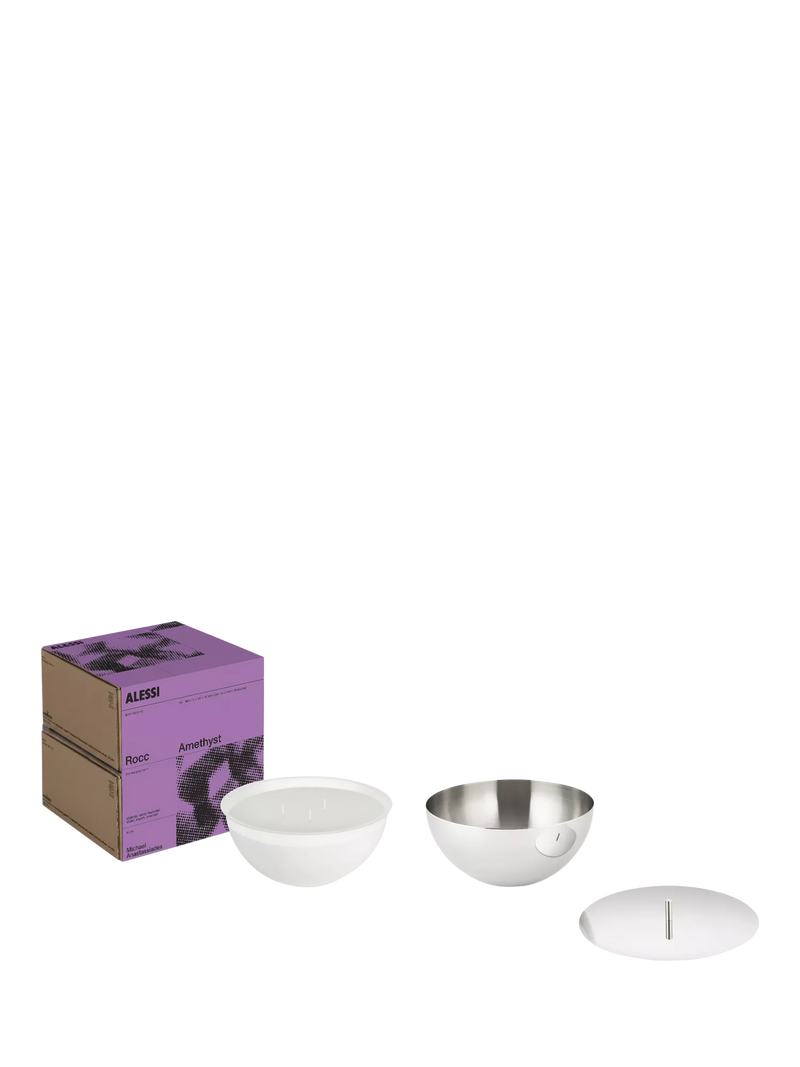 Alessi Rocc Amethyst candle small stainless steel jar (British brand)