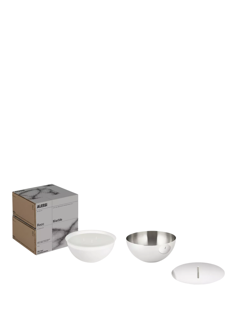 Alessi Rocc small marble candle with stainless steel jar (British brand)