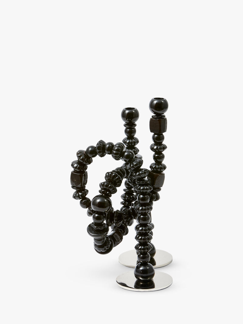 pols potten Beads Candle Holder black handmade glass - British product