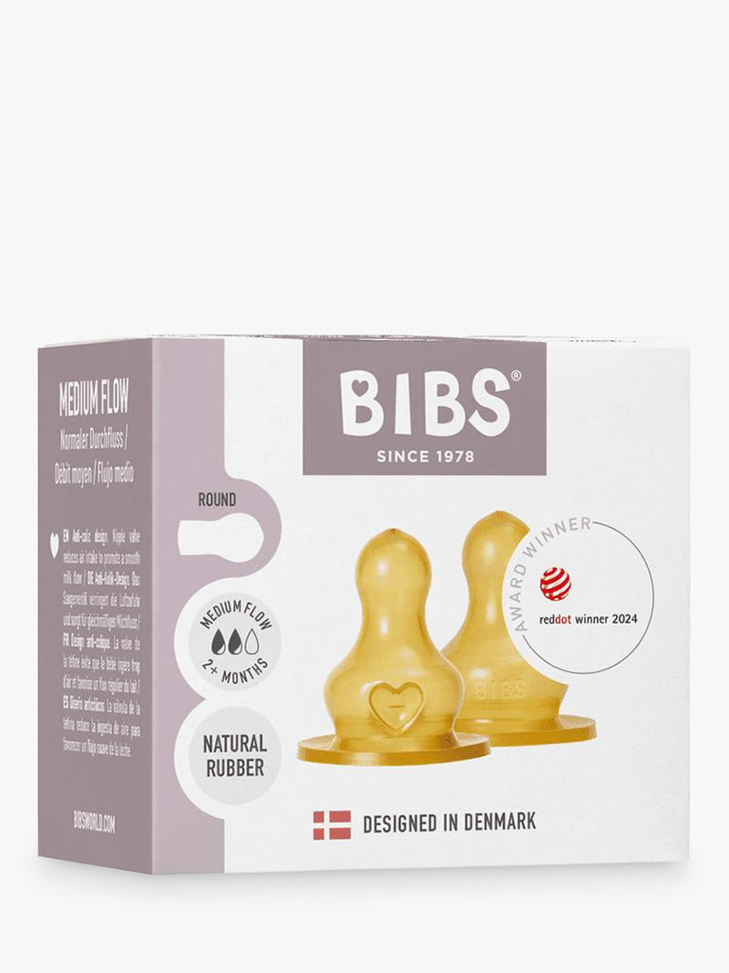 BIBS latex teats medium flow pack of 2, imported from the UK