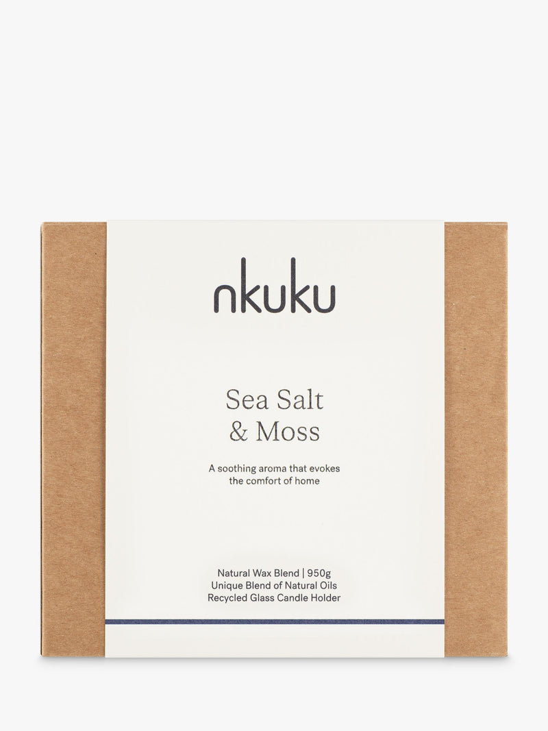 nkuku scented candle sea salt and moss 3 wick, UK version