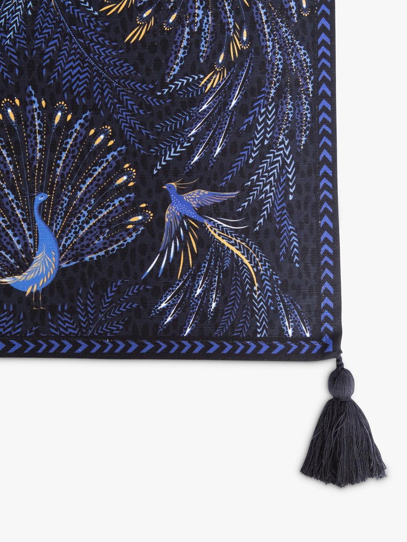 Sara Miller Peacock Parade cotton table runner 260cm dark blue, imported from the UK