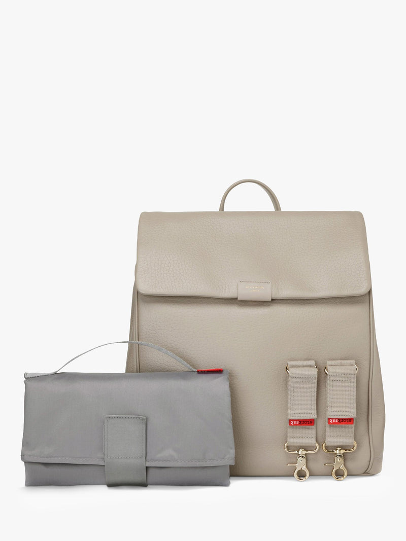 Storksak St James leather changing bag taupe, imported from the UK