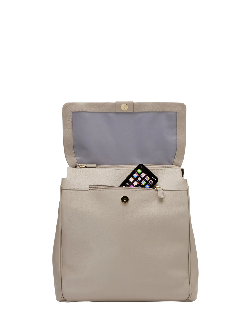 Storksak St James leather changing bag taupe, imported from the UK