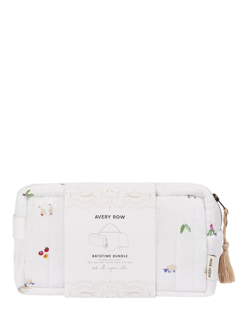 Avery Row Little Farm bathtime bundle baby towel and bath mitt set (British brand)