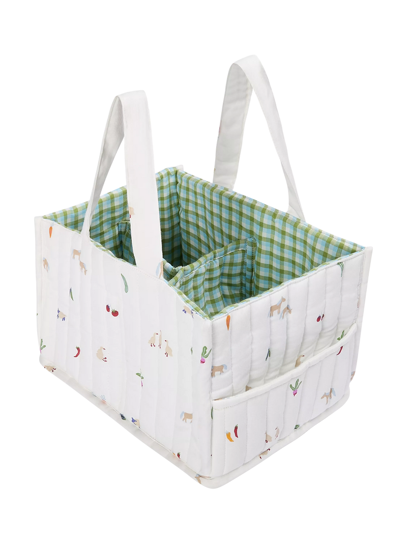 Avery Row Little Farm changing caddy organic cotton, imported from the UK