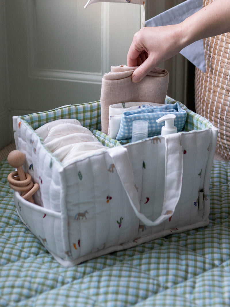 Avery Row Little Farm changing caddy organic cotton, imported from the UK