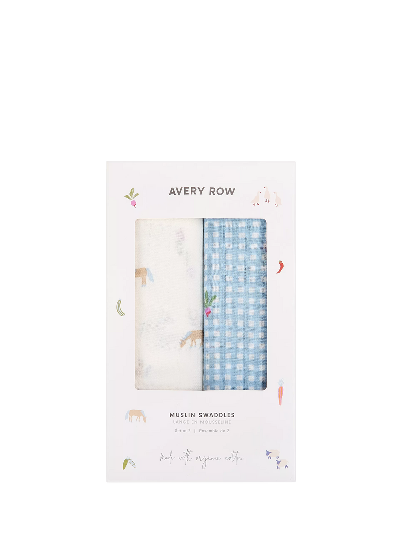 Avery Row muslin swaddle 2-pack Little Farm, imported from the UK