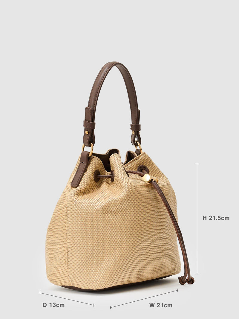 Reiss Evie natural bucket bag woven raffia-effect leather trim, imported from the UK