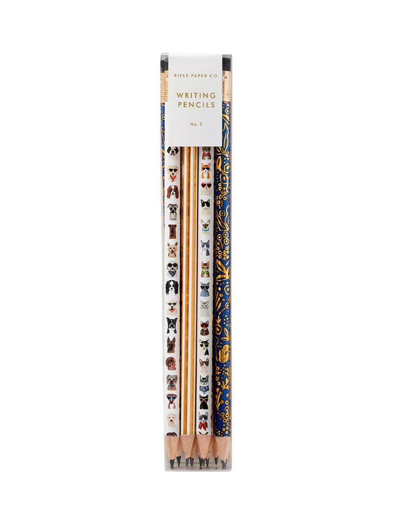 Rifle Paper Co cat dog pencil set gold foil - British product