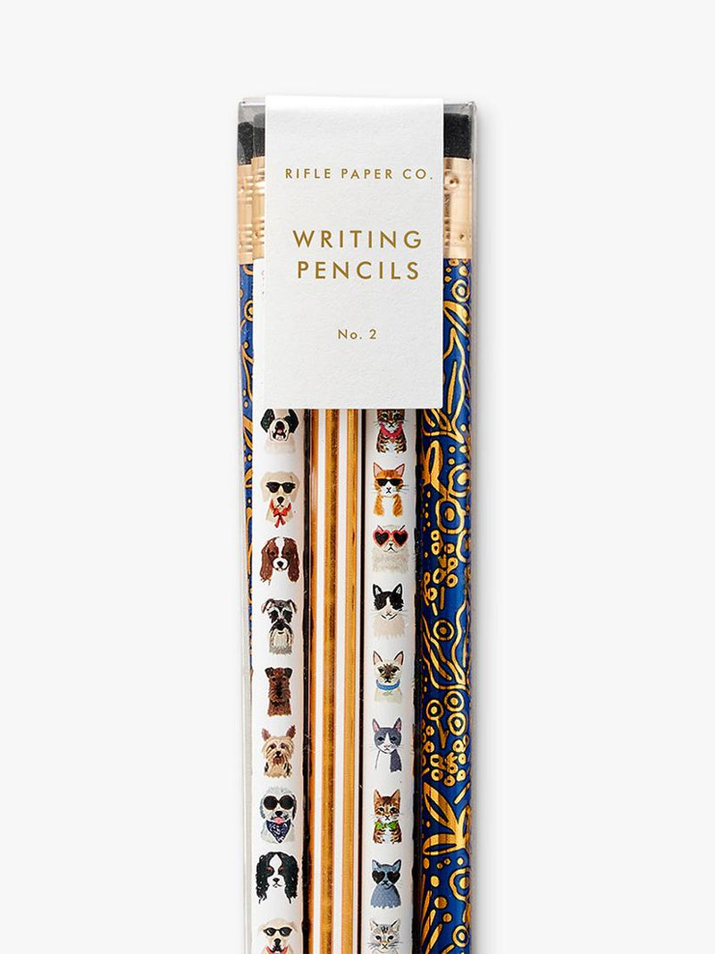 Rifle Paper Co cat dog pencil set gold foil - British product