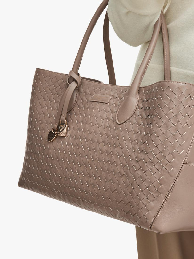 Aspinal of London woven leather tote bag in moleskin - British product