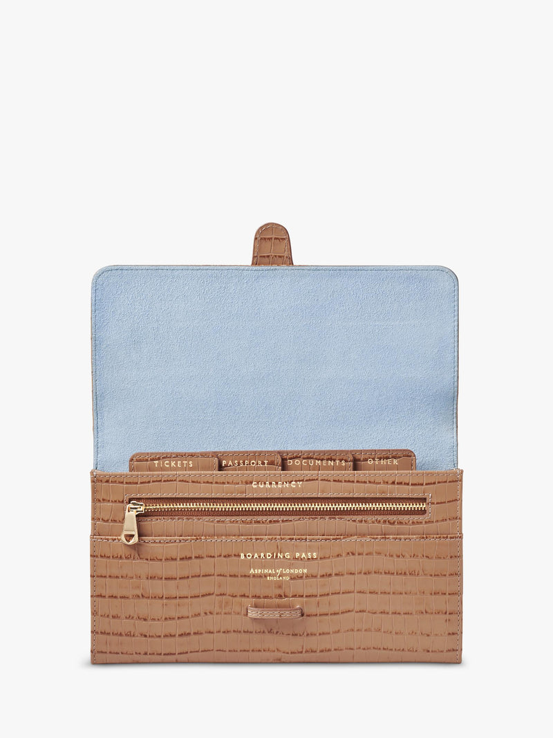Aspinal of London croc-effect leather travel wallet, imported from the UK