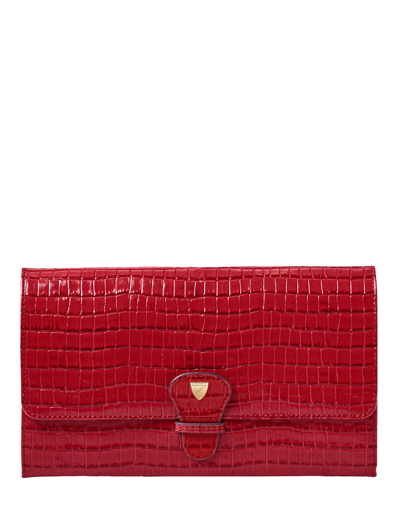 Aspinal of London Croc Effect Leather Classic Travel Wallet, Cherry