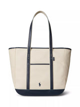 John Lewis Ralph Lauren Canvas Medium Tote Bag, Ecru/Navy- Buy online at McGrocer