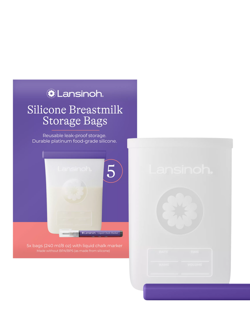 Lansinoh reusable silicone breastmilk bags 240ml pack of 5 (British brand)