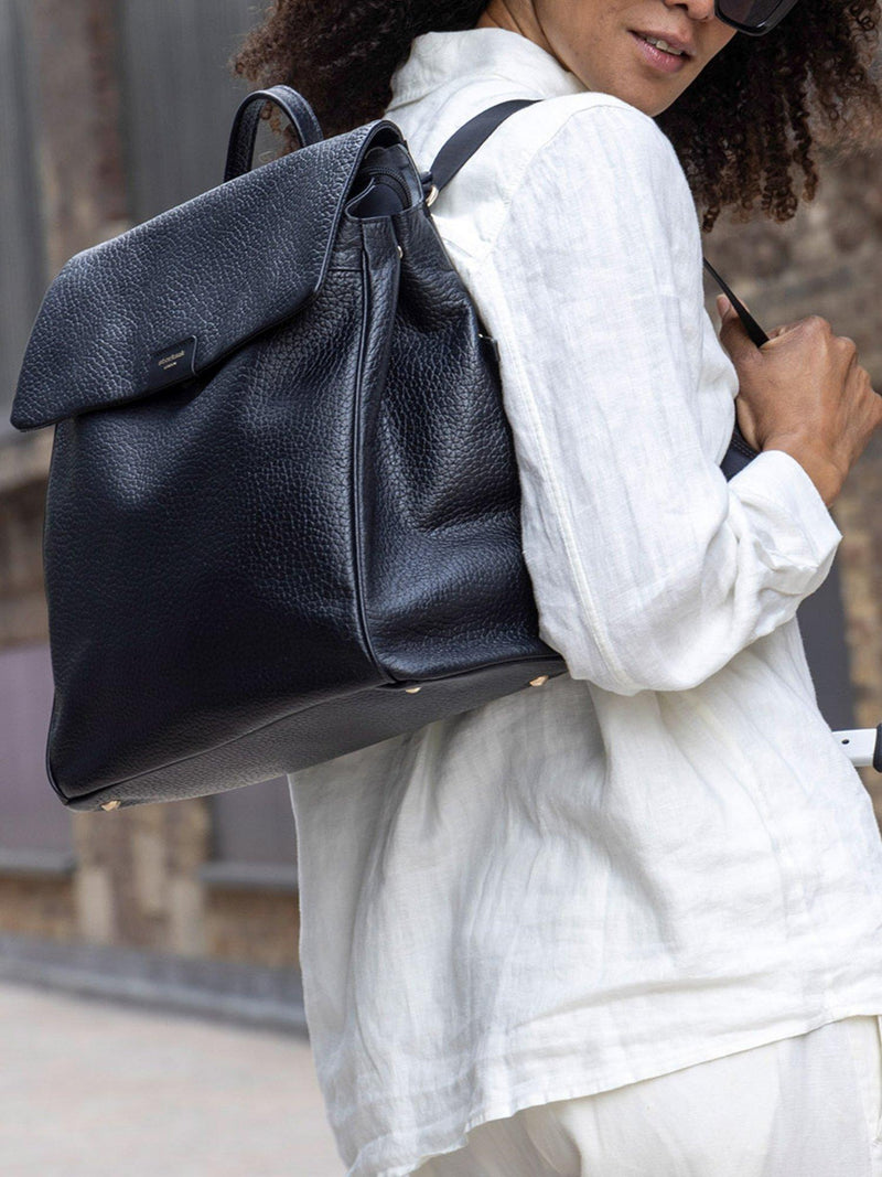 Storksak St James leather changing bag black, imported from the UK