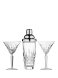 Waterford Lismore crystal cocktail shaker and martini glass set, imported from the UK