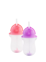 John Lewis Munchkin Click Lock Tip & Sip Weighted Straw Trainer Cup Toddler Cup, Pack of 2, Pink/Purple- Buy online at McGrocer