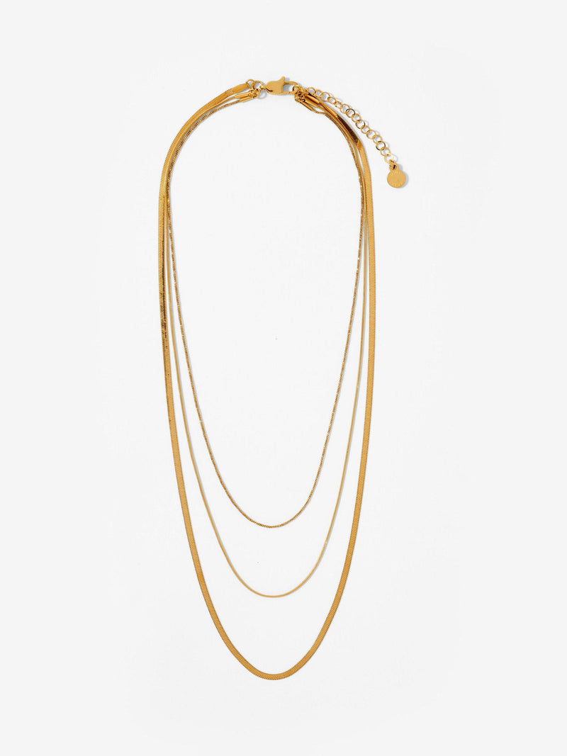 Mint Velvet triple chain layered gold necklace, UK version