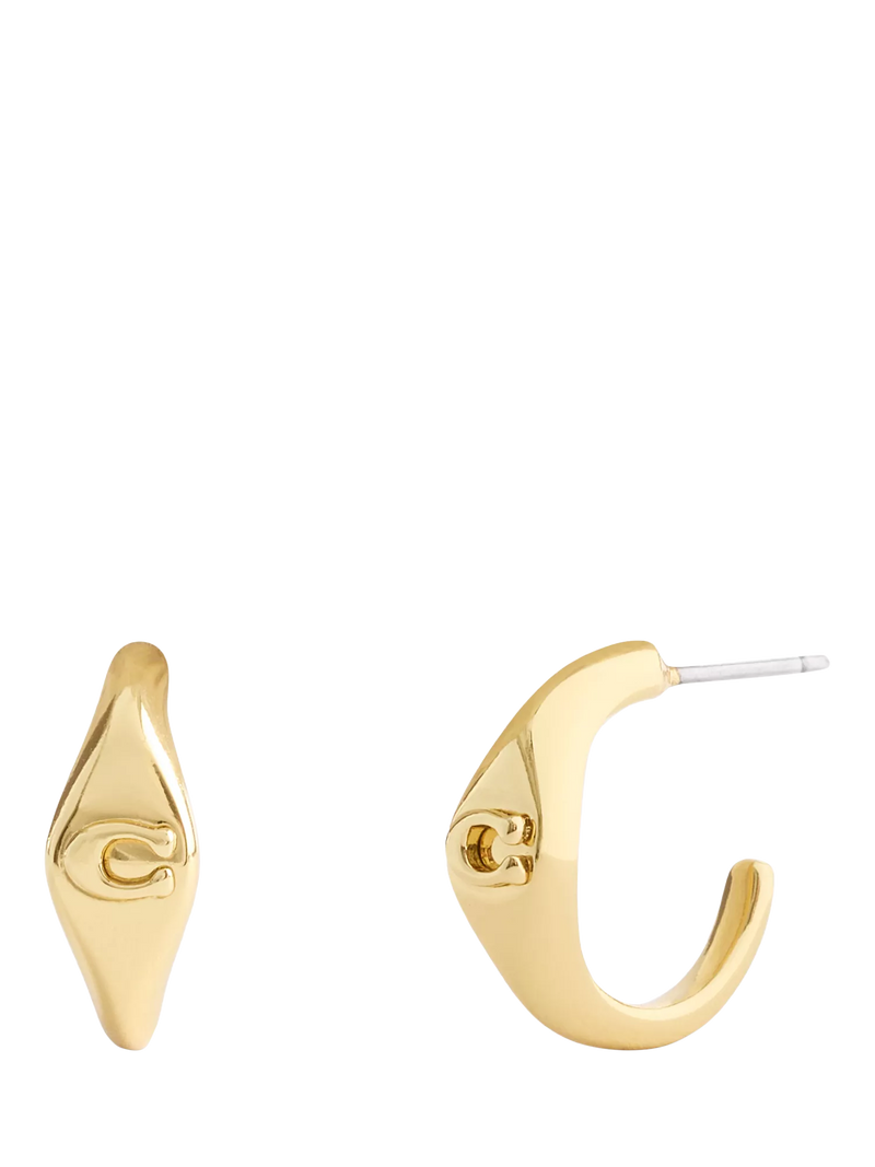 Coach Signature C open huggie hoop earrings shiny gold, imported from the UK