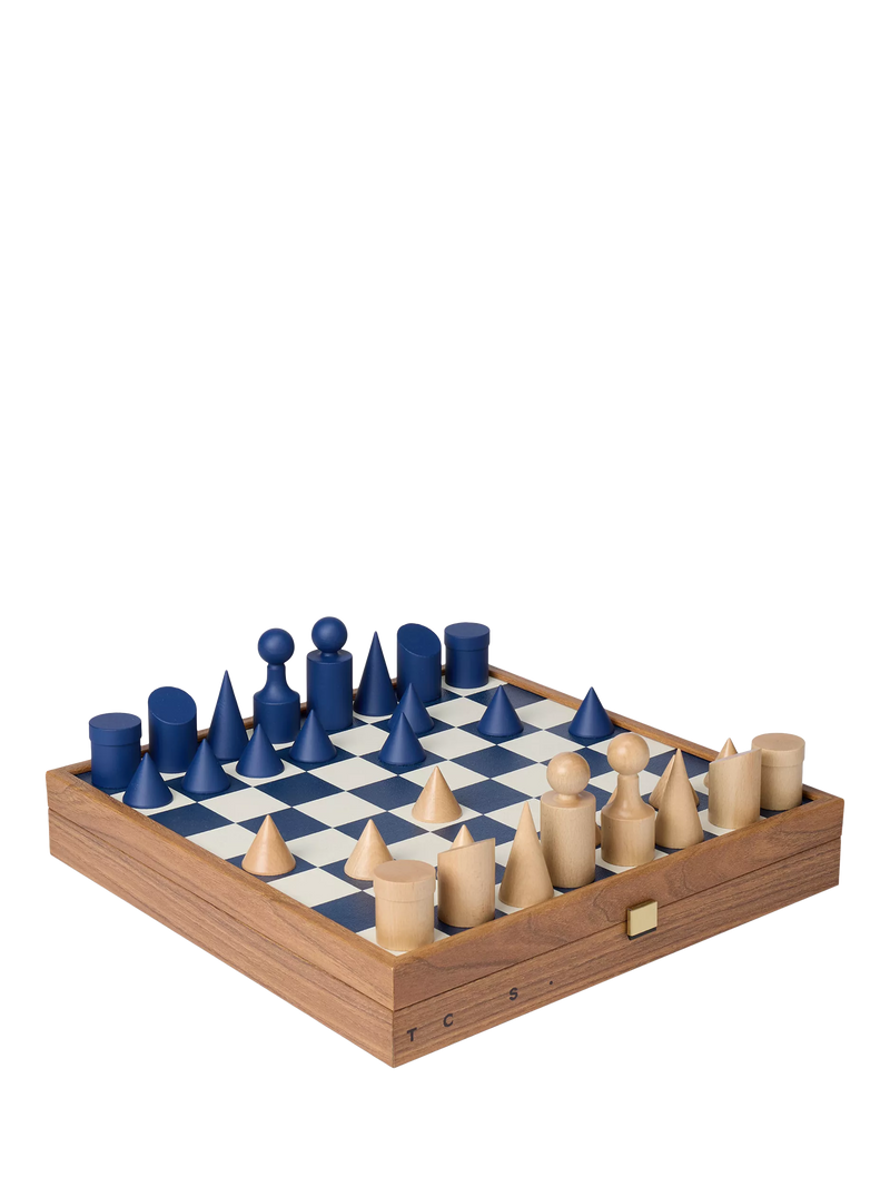 Conran Shop Milos navy wooden chess set, imported from the UK