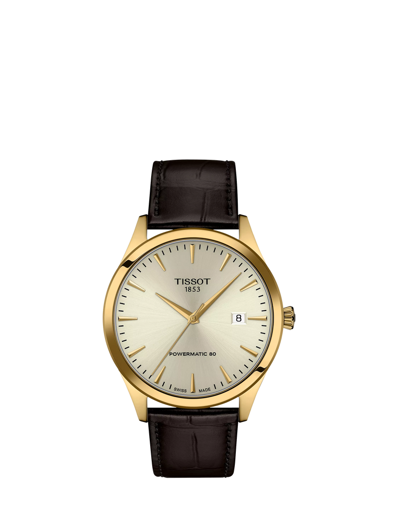 Tissot Classic Dream automatic watch champagne dial brown leather strap - British product