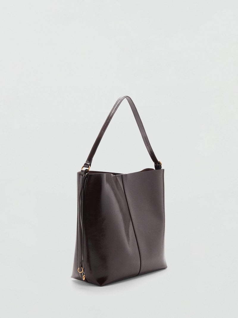 Mango Antonia shoulder bag dark brown with gold-tone hardware, UK version