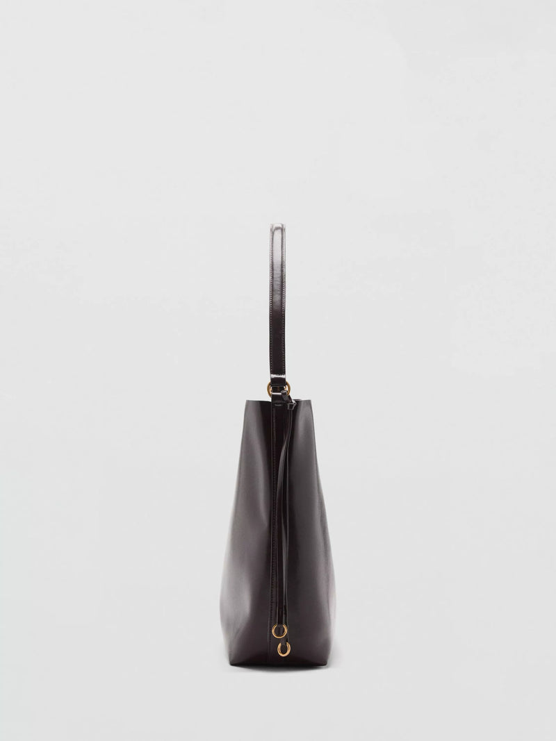 Mango Antonia shoulder bag dark brown with gold-tone hardware, UK version
